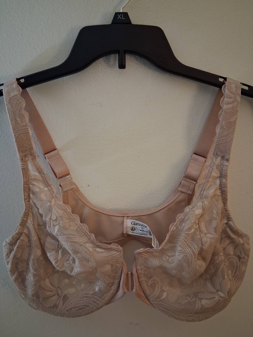 Glamorise Beige Lace Full-Coverage Front-Closure Bra